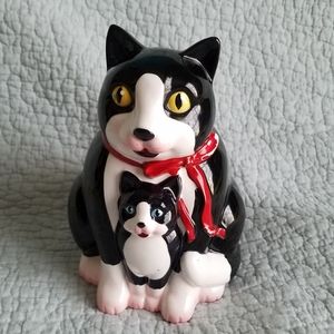 Vintage 90's mama cat with kitten coin piggy bank